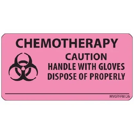 MedVision – Pre-Printed Label Warning Label Pink Paper Chemotherapy Caution Handle With Gloves Dispose Of Properly Black Biohazard 1-1/2 X 2-15/16 Inch – MV07FP8126