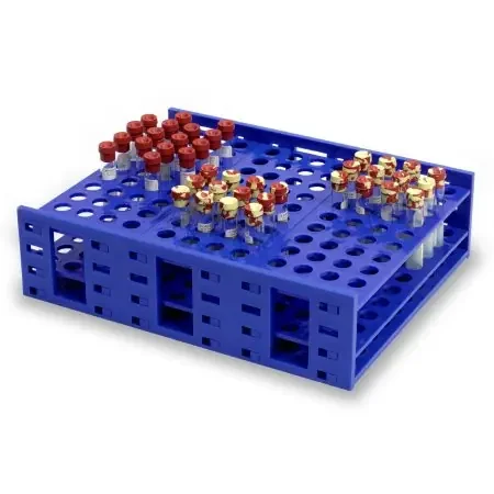 Mega Racks – Clinical Test Tube Rack 120 Place 10 mL Tube Size Blue 3-3/5 X 9-1/3 X 13-1/3 Inch – HS24323A