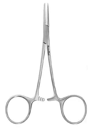 MeisterHand – Hemostatic Forceps Halsted-Mosquito 5 Inch Length Surgical Grade German Stainless Steel NonSterile Ratchet Lock Finger Ring Handle Curved Serrated Tips – MH7-4