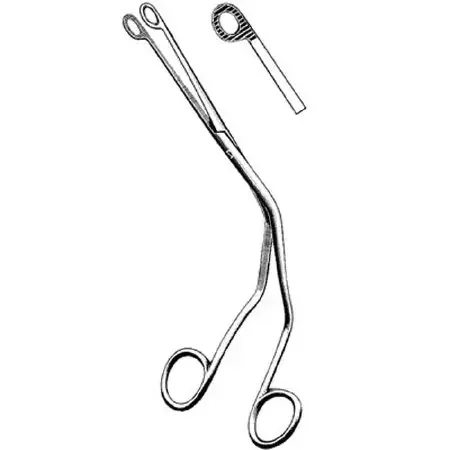 Merit – Catheter Forceps Magill 8 Inch Length Mid Grade Stainless Steel NonSterile NonLocking Finger Ring Handle Angled Blunt Serrated Fenestrated Tips – 98-285