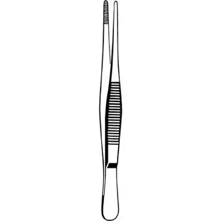 Merit – Dressing Forceps 4-1/2 Inch Length Mid Grade Stainless Steel NonSterile NonLocking Thumb Handle Straight Serrated Tips – 97-705