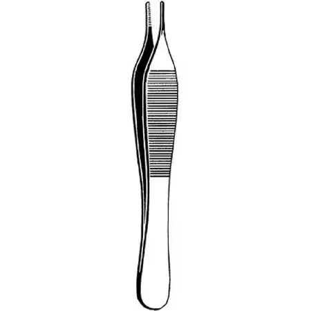 Merit – Dressing Forceps Adson 4-3/4 Inch Length Mid Grade Stainless Steel NonSterile NonLocking Thumb Handle Straight Serrated Tips – 97-772