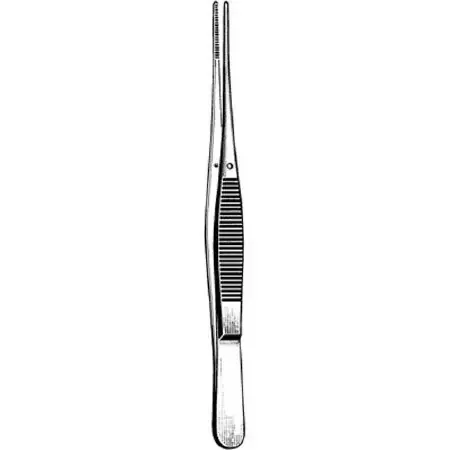 Merit – Dressing Forceps Semken 5 Inch Length Mid Grade Stainless Steel NonSterile NonLocking Thumb Handle Straight Serrated Tip – 97-749