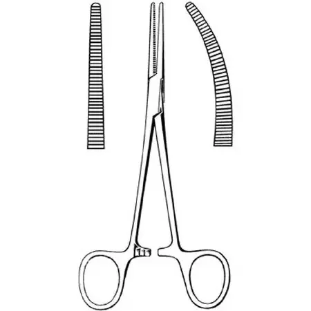 Merit – Hemostatic Forceps Crile 5-1/2 Inch Length Mid Grade Stainless Steel NonSterile Ratchet Lock Finger Ring Handle Straight Serrated Tips – 97-447