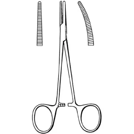 Merit – Hemostatic Forceps Halsted-Mosquito 5 Inch Length Mid Grade Stainless Steel NonSterile Ratchet Lock Finger Ring Handle Curved Serrated Tips – 97-431