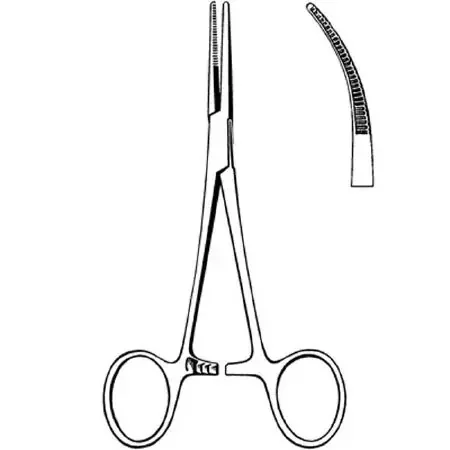 Merit – Hemostatic Forceps Rankin-Kelly 6-1/4 Inch Length Mid Grade Stainless Steel NonSterile Ratchet Lock Finger Ring Handle Curved Serrated Jaws – 97-469