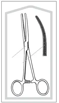 Merit – Hemostatic Forceps Rochester-Pean 6-1/4 Inch Length Mid Grade Stainless Steel Sterile NonLocking Finger Ring Handle Straight Curved, Horizontally Serrated, Blunt – 96-2547M