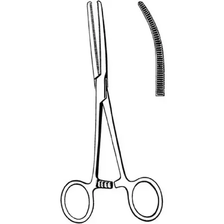 Merit – Hemostatic Forceps Rochester-Pean 9 Inch Length Mid Grade Stainless Steel NonSterile Ratchet Lock Finger Ring Handle Curved Serrated Tip – 97-487