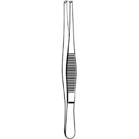 Merit – Tissue Forceps 5-1/2 Inch Length Mid Grade Stainless Steel NonSterile NonLocking Thumb Handle Straight Serrated Tips with 1 X 2 Teeth – 97-762