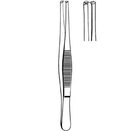 Merit – Tissue Forceps 5-1/2 Inch Length Mid Grade Stainless Steel NonSterile NonLocking Thumb Handle Straight 2 X 3 Teeth, Serrated Tip – 97-769