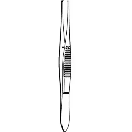 Merit – Tissue Forceps Iris 4 Inch Length Mid Grade Stainless Steel NonSterile NonLocking Thumb Handle Straight Serrated Tips with 1 X 2 Teeth – 98-142
