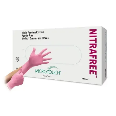 Micro-Touch NitraFree – Exam Glove Large NonSterile Nitrile Standard Cuff Length Textured Fingertips Pink Chemo Tested – 6034513