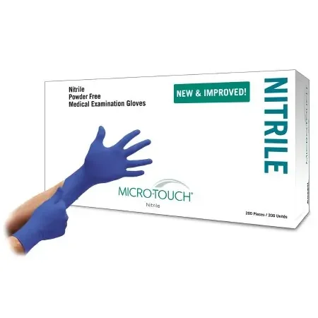 Micro-Touch Nitrile – Exam Glove Large NonSterile Nitrile Standard Cuff Length Textured Fingertips Blue Chemo Tested – 6034303