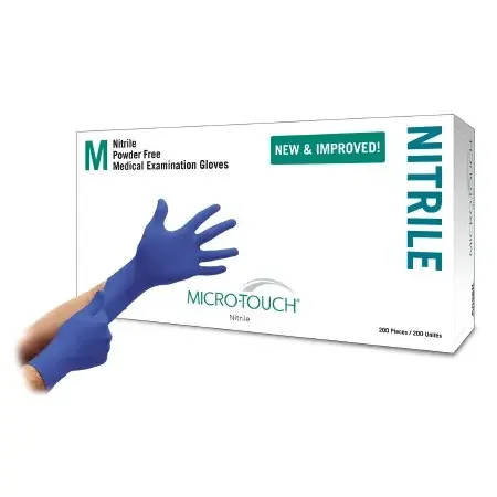 Micro-Touch Nitrile – Exam Glove Medium NonSterile Nitrile Standard Cuff Length Textured Fingertips Blue Chemo Tested – 6034302