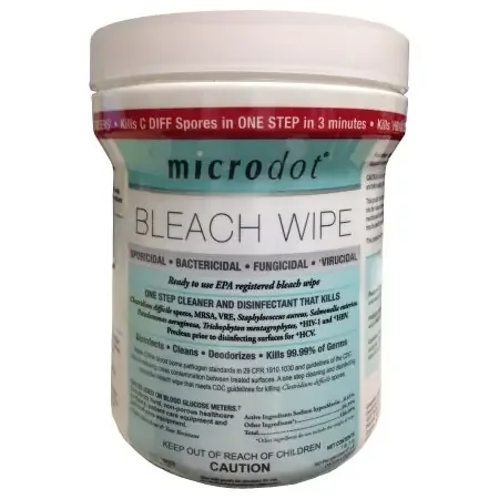 Microdot – microdot Surface Disinfectant Premoistened Manual Pull Wipe 160 Count Canister Bleach Scent NonSterile – 600-12