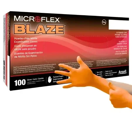 MICROFLEX Blaze – Exam Glove 2X-Large NonSterile Nitrile Standard Cuff Length Textured Fingertips Orange Not Chemo Approved – N485