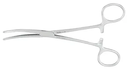 Miltex – Hemostatic Forceps Rochester-Pean 6-1/4 Inch Length OR Grade German Stainless Steel NonSterile Ratchet Lock Finger Ring Handle Curved Serrated Tip – 7-138