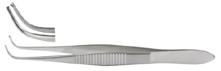 Miltex – Tissue Forceps Iris 4 Inch Length OR Grade German Stainless Steel NonSterile NonLocking Thumb Handle Full Curved Serrated Tips with 1 X 2 Teeth – 18-791