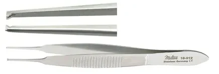 Miltex – Tissue Forceps Lester 3-3/4 Inch Length OR Grade German Stainless Steel NonSterile NonLocking Thumb Handle Straight Serrated Tips with 1 X 2 Teeth – 18-912