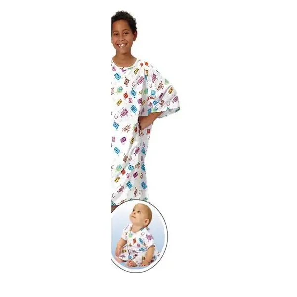 Mobies – Patient Exam Gown X-Small Kid Design (White Print) Reusable – 5521-XS