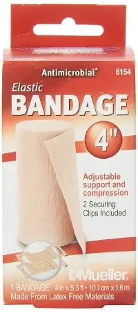Mueller – Elastic Bandage 4 Inch X 5.3 Foot Standard Compression Clip Detached Closure Beige NonSterile – 6154