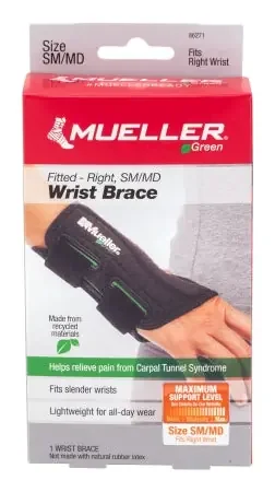 Mueller Green – Wrist Brace Plastic / Spandex Right Hand Black Small / Medium – 86271