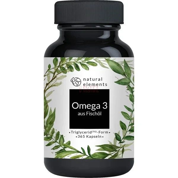 natural elements Omega 3 (365 capsules) 1000 mg Fish Oil per Capsule with 450 mg EPA and DHA in Triglyceride Shape أوميجا 3 (365 كبسولة) ، 1000 مجم زيت السمك للكبسولة