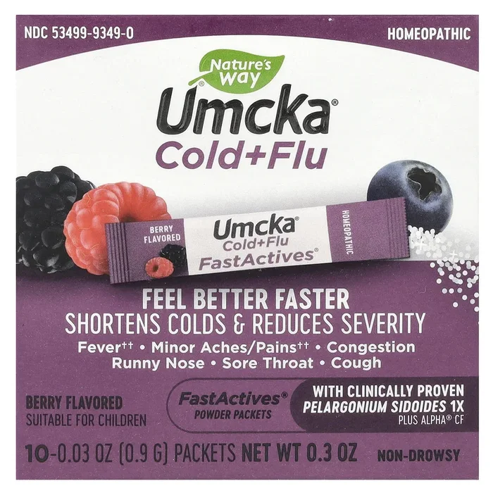 Nature’s Way, Umcka, Fast Actives, Cold + Flu Relief, Non-Drowsy, Berry Flavor, 10 Packets