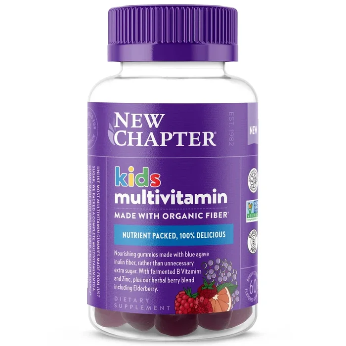 New Chapter Kids Multivitamin Gummies – 50% Less Sugar, Kids Gummy Vitamins with Vitamins C, D3 & Zinc, Non-GMO, Gluten Free, Berry-Citrus, 60ct