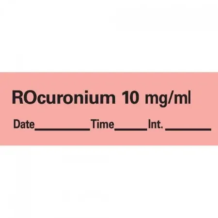 PDC – Drug Label Anesthesia Label Rocuronium 10mg/mL Date_Time_Int_ Fluorescent Red 1/2 x 1-1/2 Inch – AN-161D10