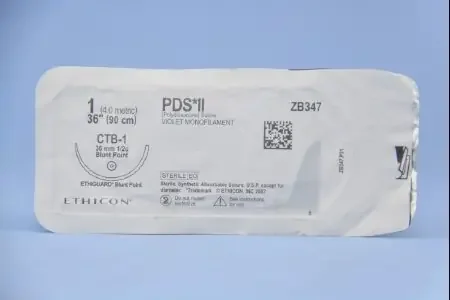 PDS II – Suture with Needle Absorbable Uncoated Violet Suture Monofilament Polydioxanone Size 1 36 Inch Suture 1-Needle 36.4 mm Length 1/2 Circle Blunt Point Needle – ZB347