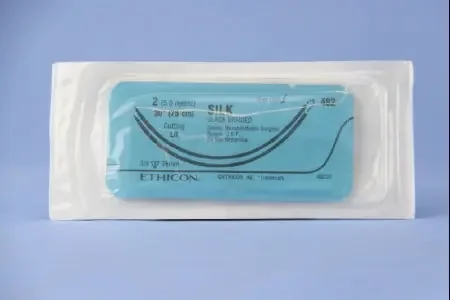 Perma-Hand – Suture with Needle Nonabsorbable Coated Black Suture Braided Silk Size 2 30 Inch Suture Double-Armed 75 mm Length 3/8 Circle Reverse Cutting Needle – 482T