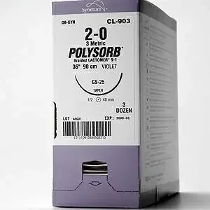 Polysorb – Suture with Needle Absorbable Coated Violet Suture Braided Polyester Size 1 30 Inch Suture 1-Needle 48 mm Length 1/2 Circle Taper Point Needle – CL-803