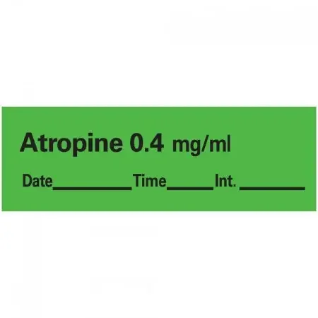 Precision Dynamics – Drug Label Anesthesia Label Tape Atropine0.4 mg/mL Date_Time_Int Green 1/2 X 1-1/2 Inch – AN-1D04