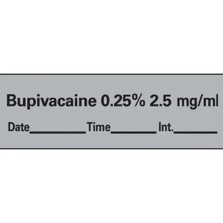 Precision Dynamics – Drug Label Anesthesia Label Tape Bupivacaine 0.25% 2.5 mg/mL Date_Time_Int_ Gray 1/2 X 1-1/2 Inch – AN-42D25