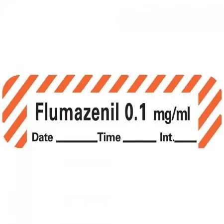 Precision Dynamics – Drug Label Anesthesia Label Tape Flumazenil 0.1 mg/mL Date_Time_Int Red / White 1/2 X 1-1/2 Inch – ANS-18D01