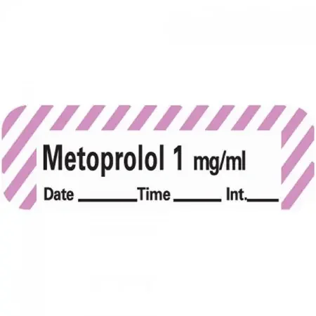 Precision Dynamics – Drug Label Anesthesia Label Tape Metoprolol 1 mg/mL Date_Time_Int Violet / White 1/2 X 1-1/2 Inch – ANS-49D1