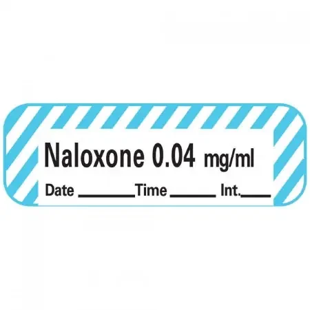 Precision Dynamics – Drug Label Anesthesia Label Tape Naloxone 0.04 mg/mL Date_Time_Int Blue / White 1/2 X 1-1/2 Inch – ANS-14D004