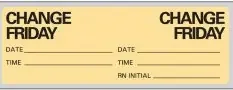 Precision Dynamics – Pre-Printed Label Advisory Label Tan Paper Change Friday Black Syringe Label 1 X 2-1/4 Inch – N-7373