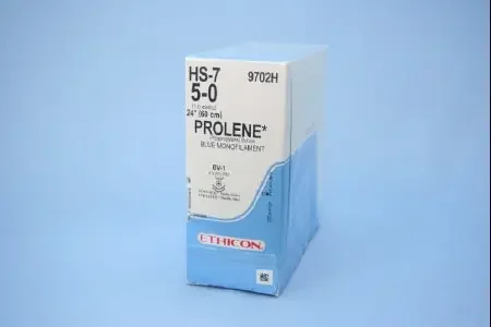 Prolene – Suture with Needle Nonabsorbable Uncoated Blue Suture Monofilament Polypropylene Suture Size 5 – 0 24 Inch Suture Double-Armed 9.3 mm Length 3/8 Circle Taper Point Needle – 9702H