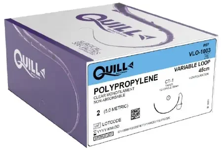Quill Variable Loop Device – Suture with Needle Nonabsorbable Uncoated Undyed Suture Barbed Monofilament Polypropylene Size 2 45 cm Suture 1-Needle 22 mm Length 1/2 Circle Taper Point Needle – VLO-1003