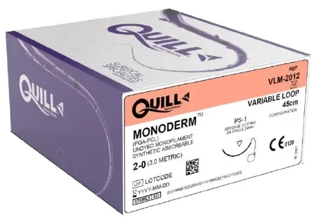 Quill Variable Loop Device, Monoderm – Suture with Needle Absorbable Uncoated Undyed Suture Barbed Monofilament Polyglycolic Acid / PCL Size 2 – 0 45 cm Suture 1-Needle 24 mm Length 3/8 Circle Reverse Cutting Needle – VLM-2012