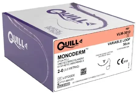 Quill Variable Loop Device, Monoderm – Suture with Needle Absorbable Uncoated Undyed Suture Barbed Monofilament Polyglycolic Acid / PCL Size 2 – 0 30 cm Suture 1-Needle 19 mm Length 3/8 Circle Reverse Cutting Needle – VLM-3010