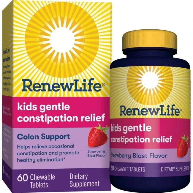 Renew Life Kids Gentle Constipation Relief Colon Support Strawberry Blast 60 Chewable Tablets