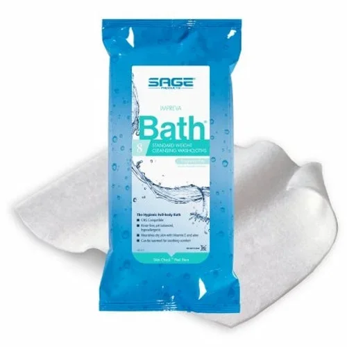 Sage, Rinse-Free Bath Wipe Impreva Bath Soft Pack Unscented, 1 Packet / 8 Count