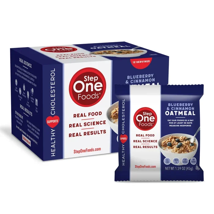 Step One Foods Blueberry Cinnamon Oatmeal, Heart Healthy Snack Plant Sterols, Omega 3’s and Dietary Fiber Gluten Free Vegan, Zero Sodium, Non-GMO, Individual Packs (12 Pack)
